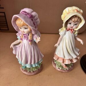 Lefton Vintage Little Bo Peep and Little Girl Figurines with bonnets
